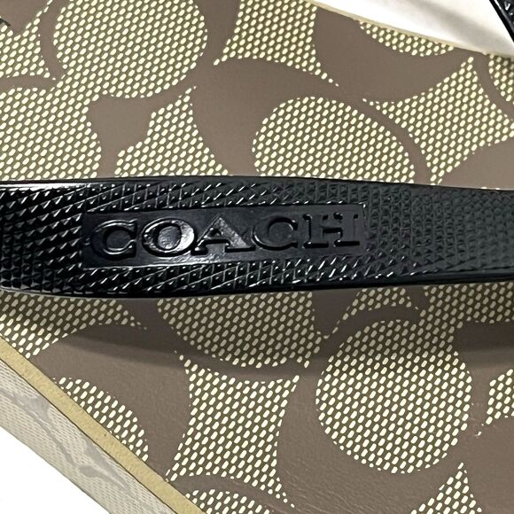 COACH WMN’S Khaki/Black SIG C LYNN Platform Wedge Sandal/Flip Flops Sz 9 - Picture 9 of 10